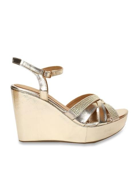 melange by lifestyle women's gold ankle strap wedges