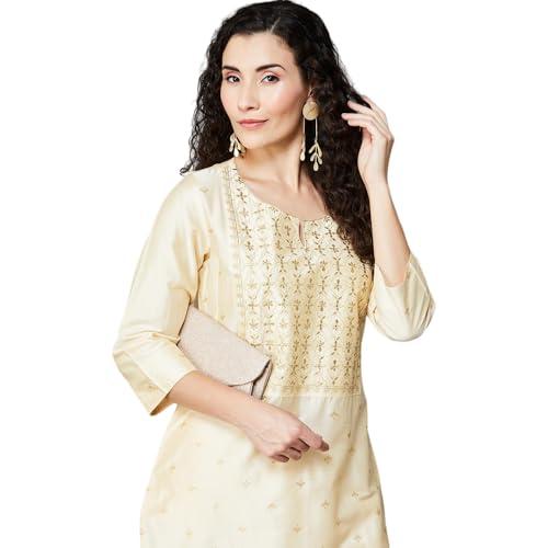 melange by lifestyle women's polyester regular kurta (1000013399178 beige