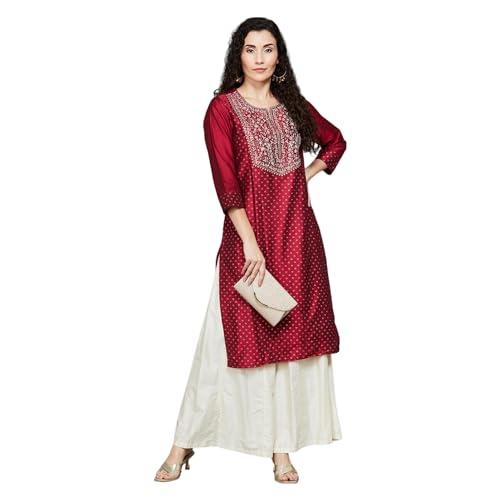 melange by lifestyle women's polyester regular kurta (1000013399203 red