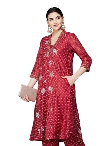 melange by lifestyle women's polyester regular kurta set (1000013287011 red