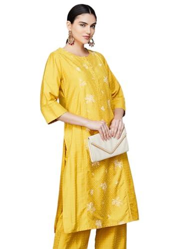 melange by lifestyle women's polyester regular kurta set (1000013287024 yellow