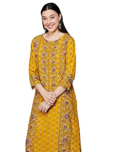 melange by lifestyle women's viscose rayon regular kurta set (1000013286701 yellow