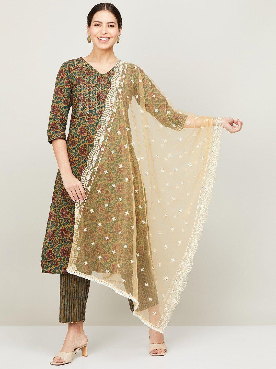 melange by lifestyle women beige embroidered net dupatta