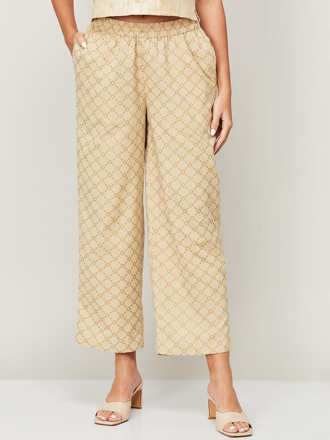 melange by lifestyle women beige ethnic motifs printed trousers
