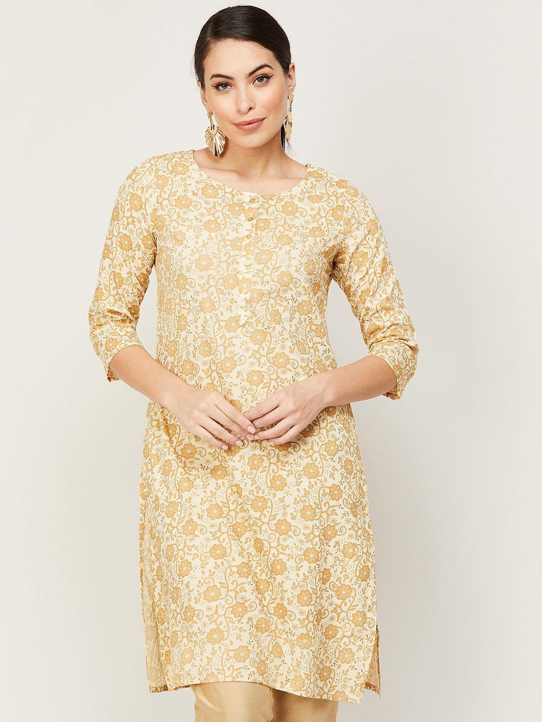 melange by lifestyle women beige floral printed mirror work kurta