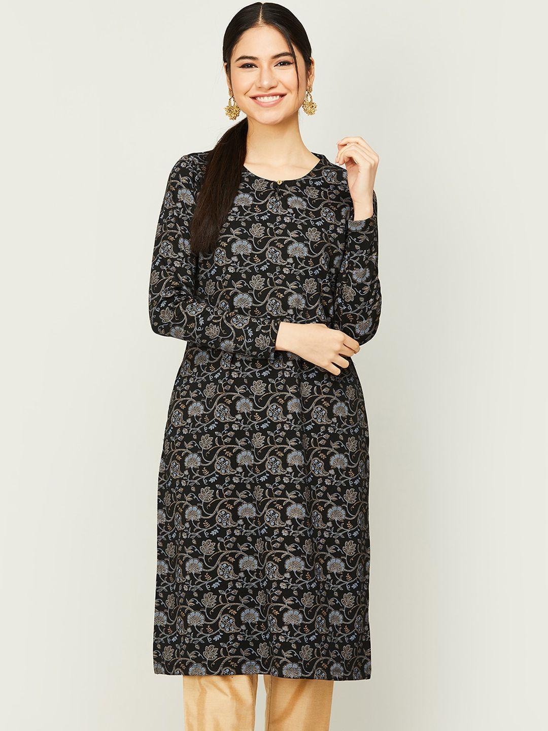 melange by lifestyle women black floral printed kurta