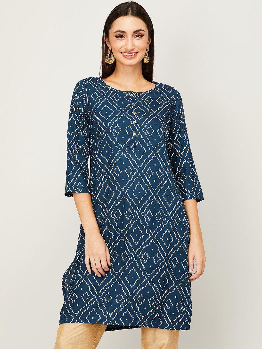 melange by lifestyle women blue geometric printed kurta