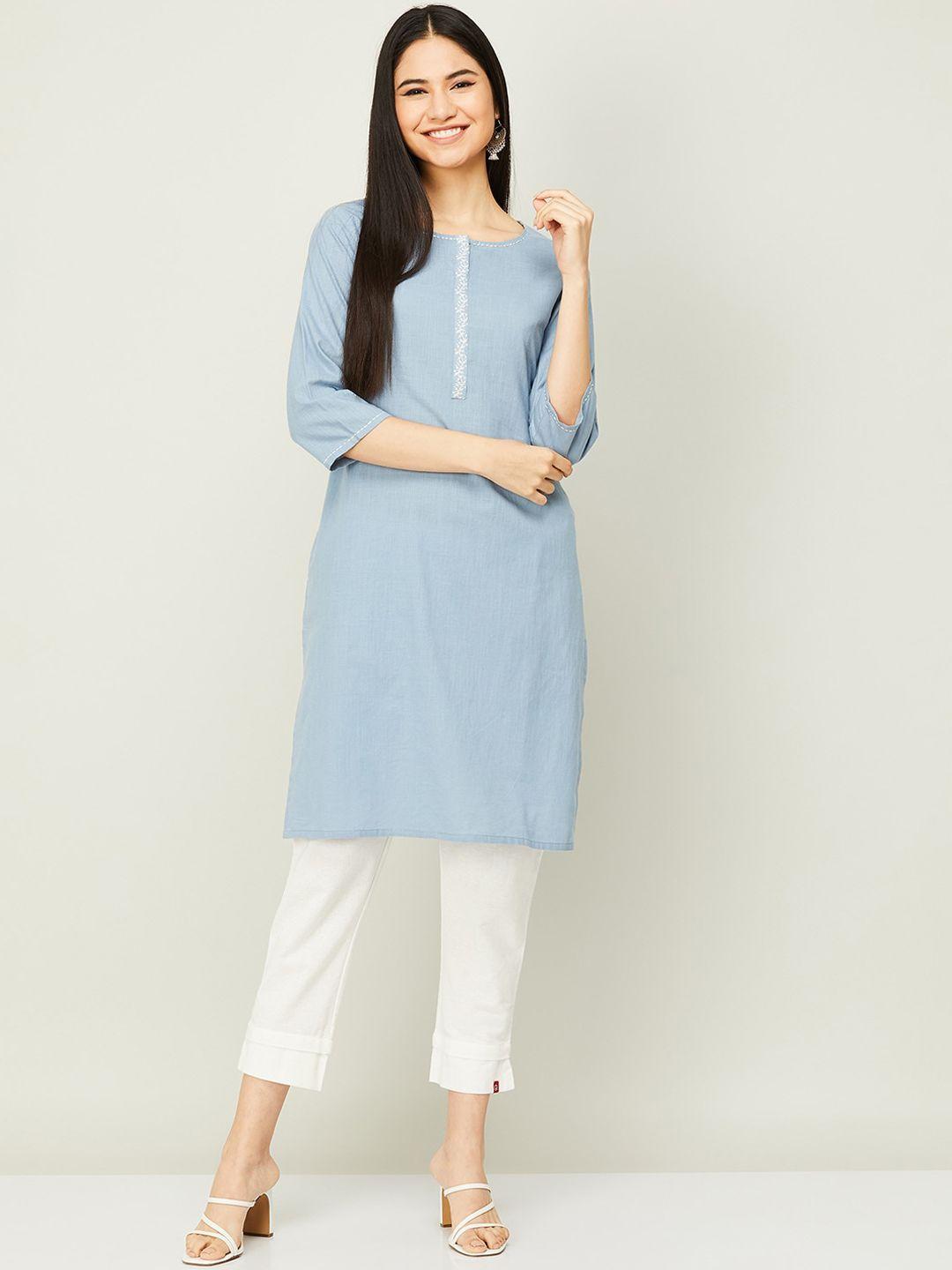 melange by lifestyle women blue kurta