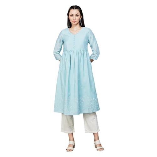 melange by lifestyle women blue polyester regular fit printed kurta_xxl