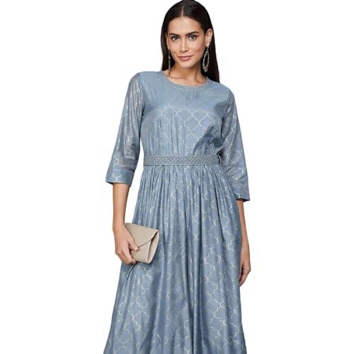 melange by lifestyle women blue viscose rayon regular fit printed dress_xs