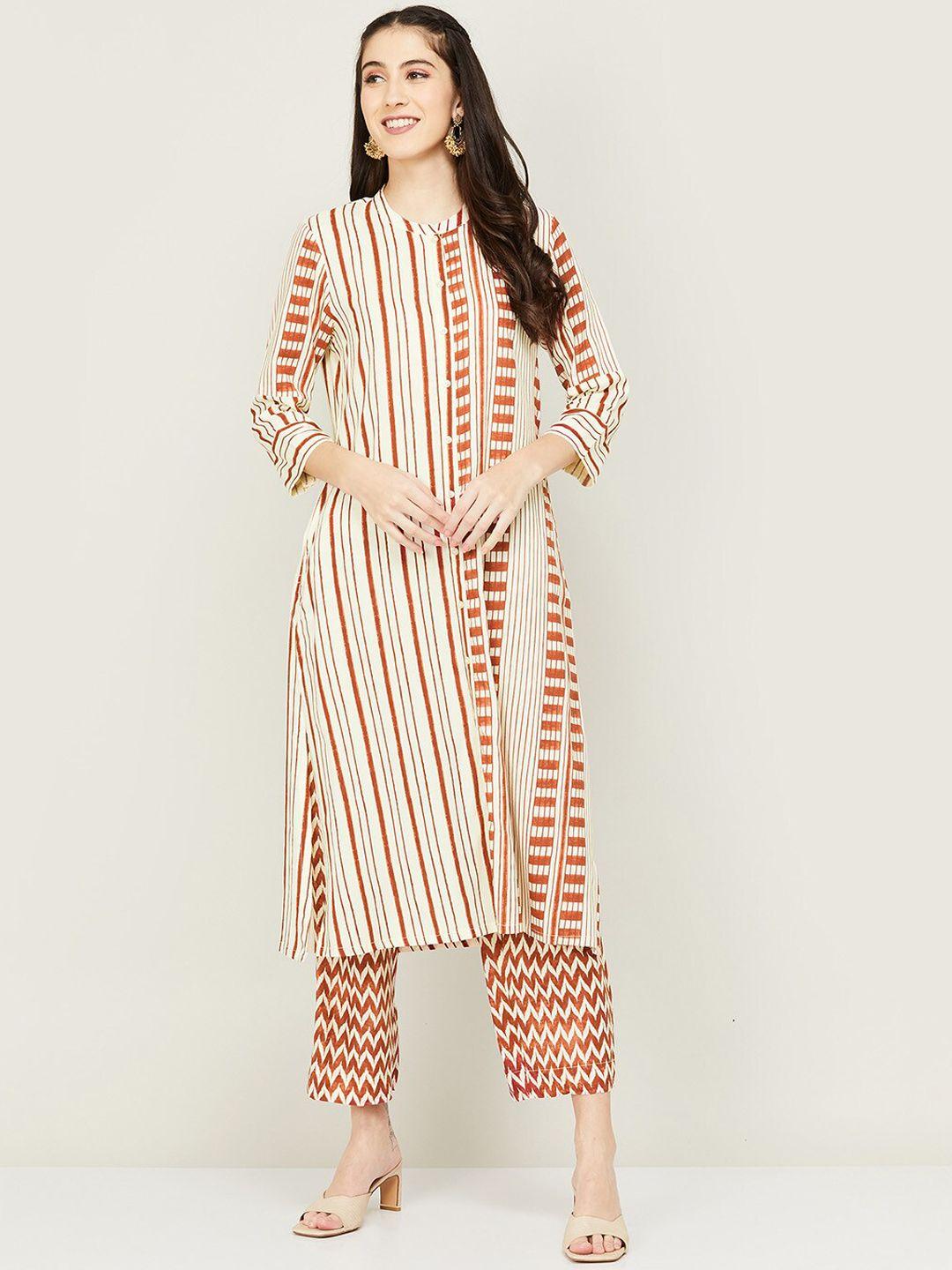 melange by lifestyle women brown viscose printed kurta with pyjama set