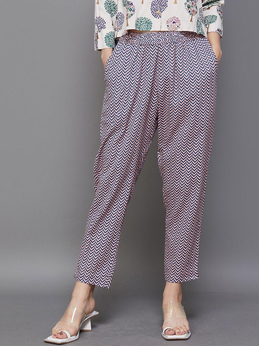 melange by lifestyle women chevron printed cotton regular trousers