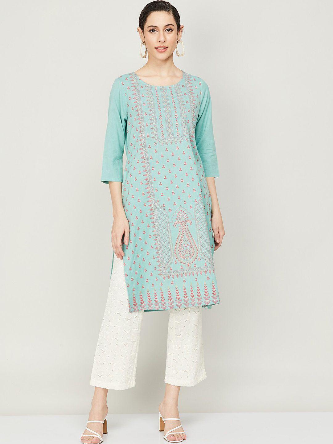 melange by lifestyle women cotton geometric printed kurta