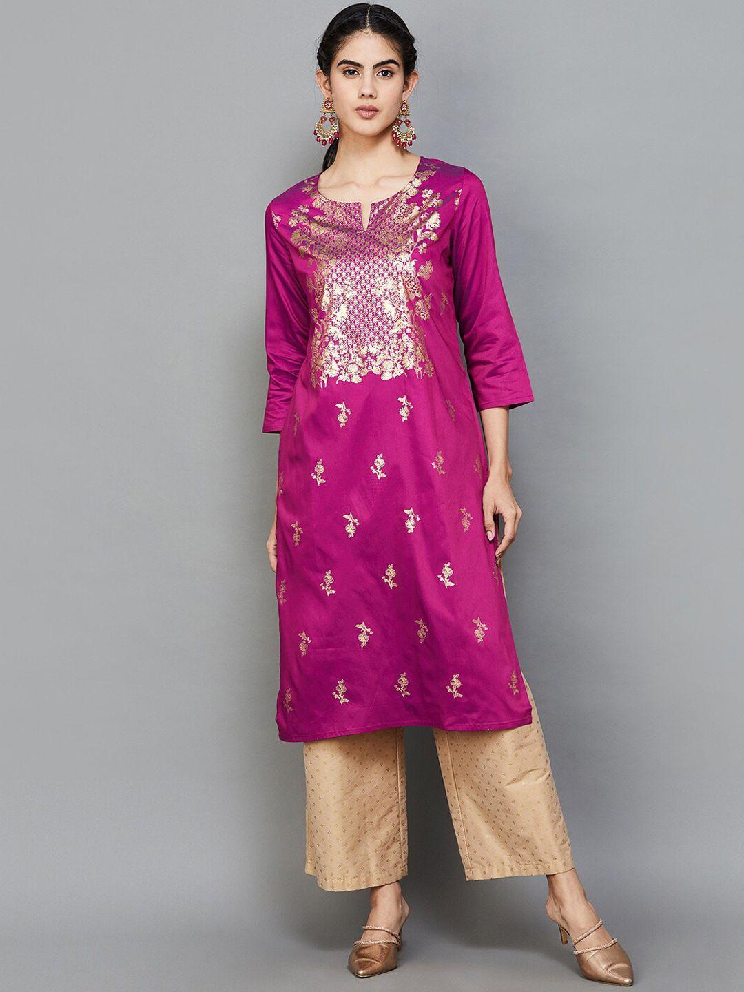 melange by lifestyle women ethnic motifs embroidered keyhole neck flared sleeves gotta patti kurta