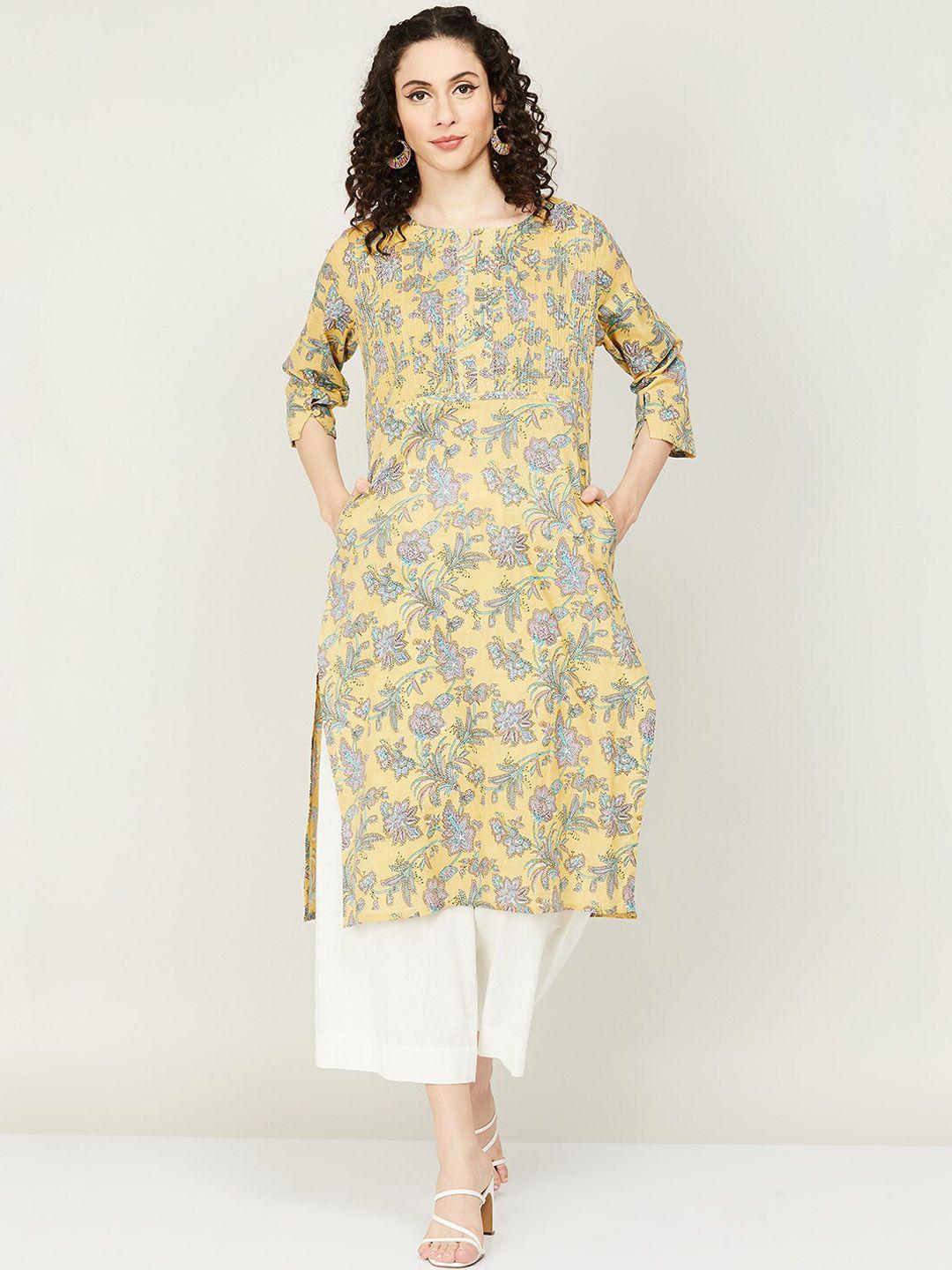 melange by lifestyle women ethnic motifs printed indie prints pure cotton kurta