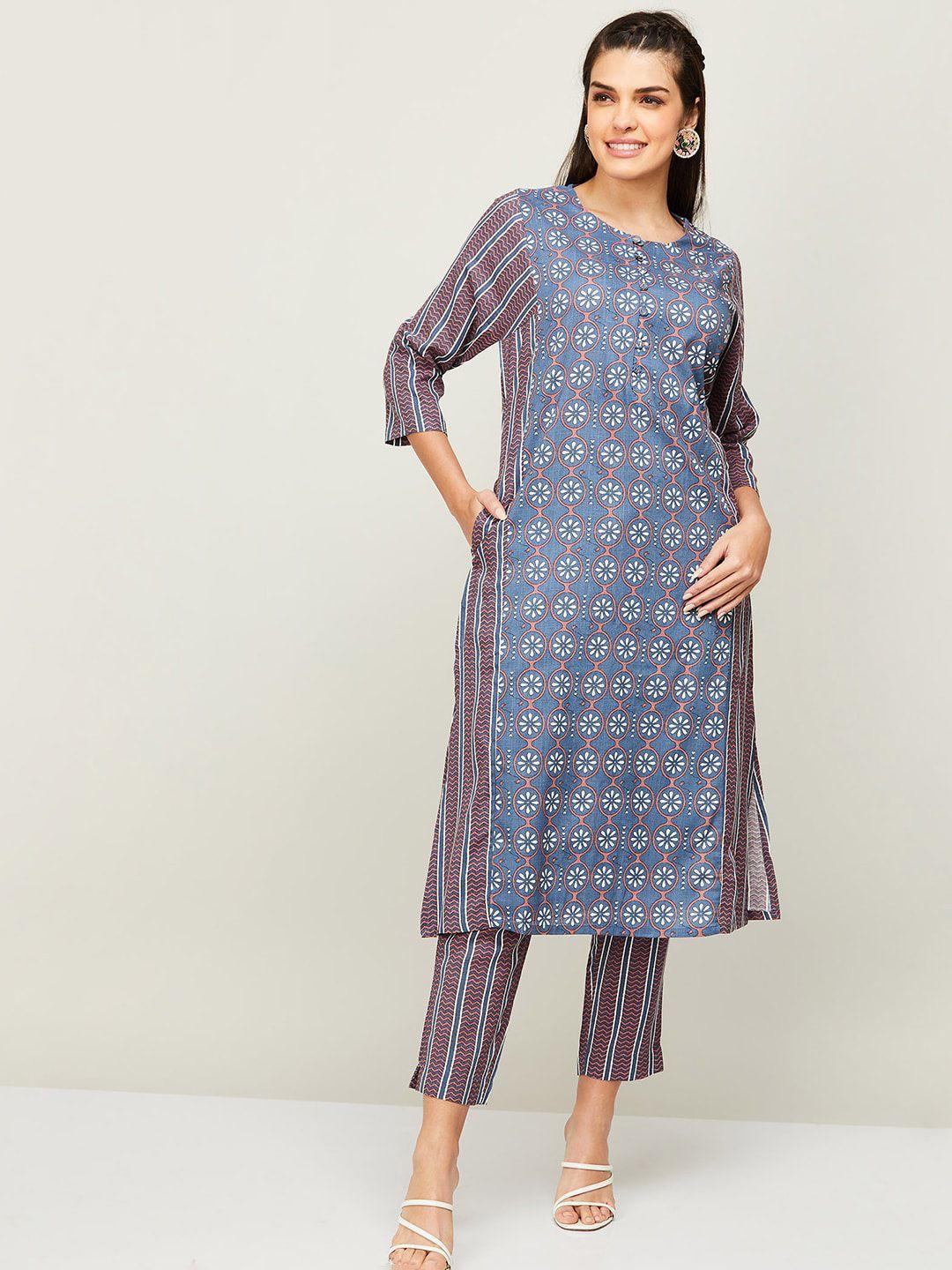 melange by lifestyle women ethnic motifs printed kurta with trousers