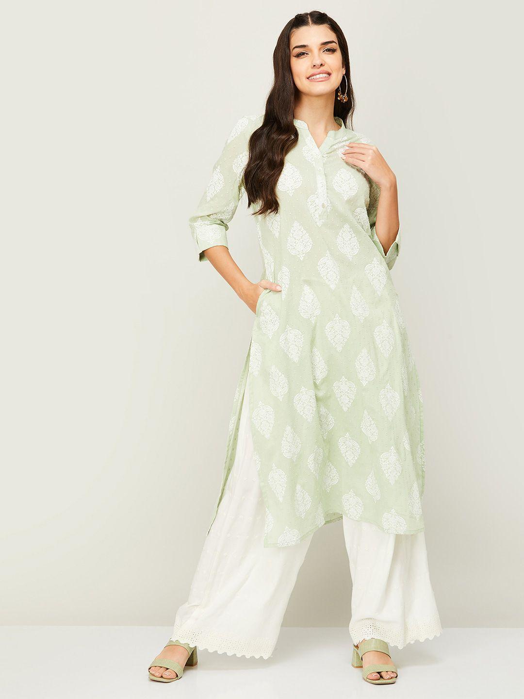 melange by lifestyle women ethnic motifs printed straight pure cotton kurta