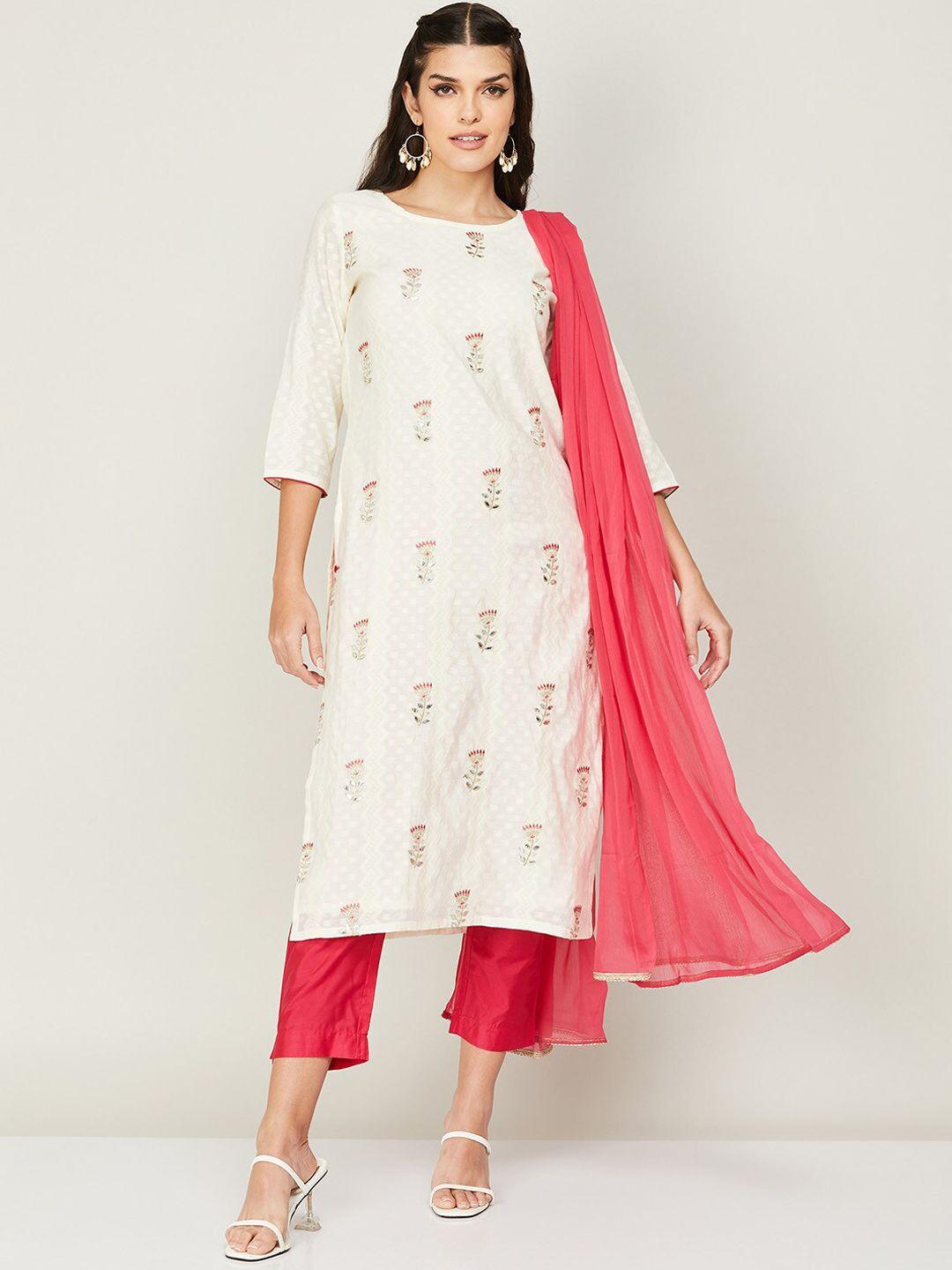 melange by lifestyle women floral embroidered kurta with trousers & with dupatta