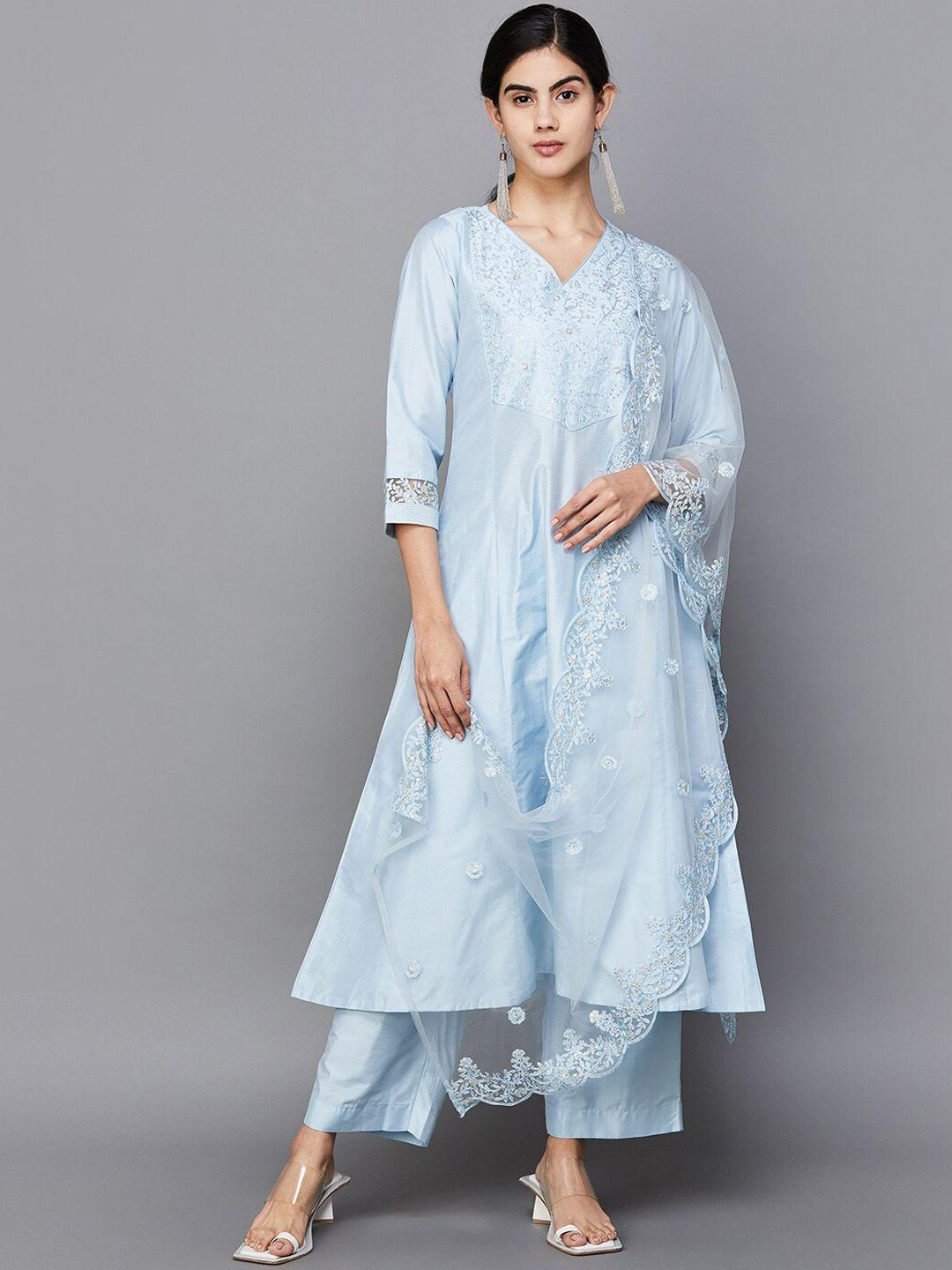 melange by lifestyle women floral embroidered regular kurta with palazzos & with dupatta