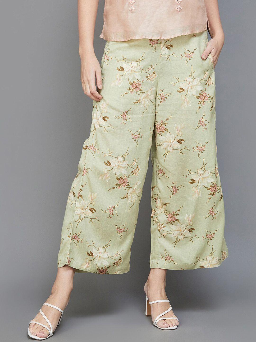 melange by lifestyle women floral printed high-rise regular fit parallel trousers