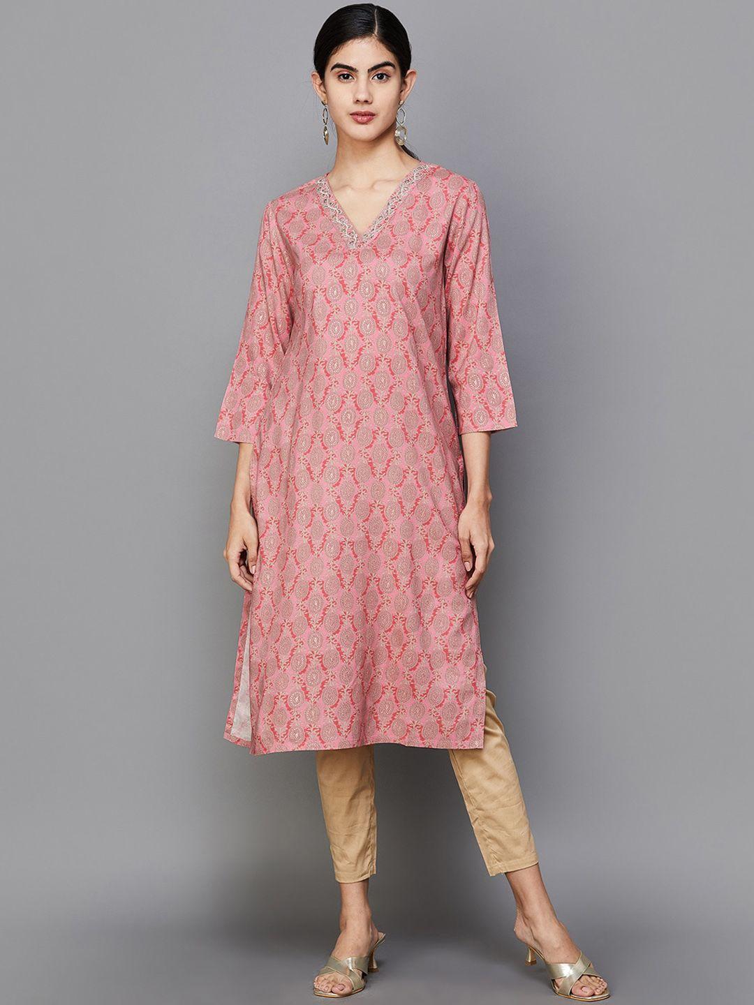 melange by lifestyle women geometric printed flared sleeves kurta