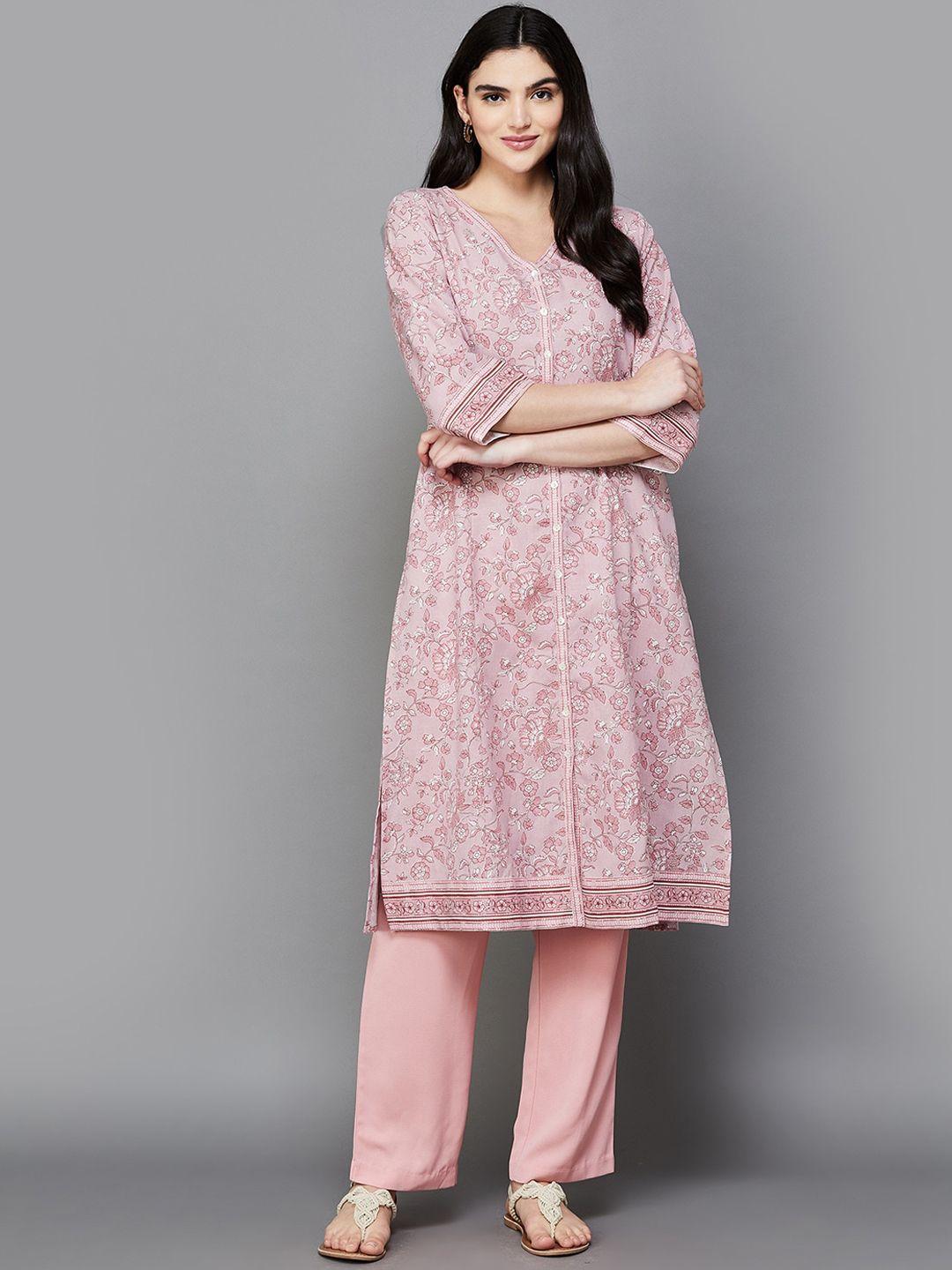 melange by lifestyle women geometric printed flared sleeves sequinned kurta