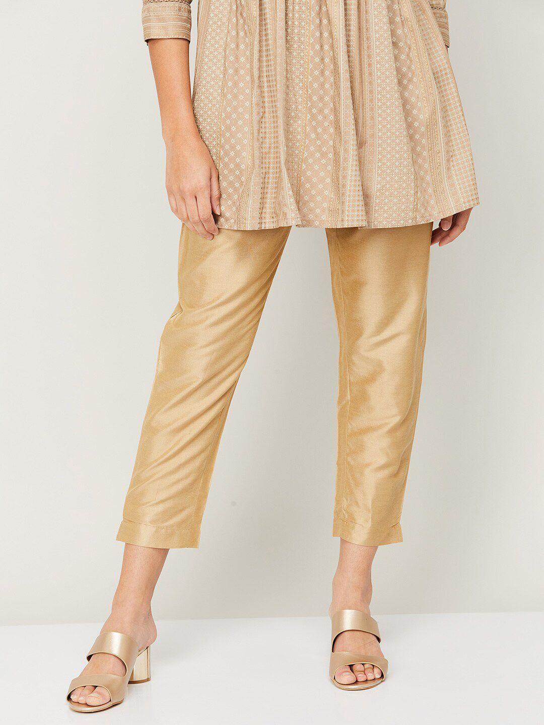 melange by lifestyle women gold-toned straight fit trousers