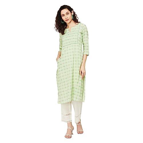 melange by lifestyle women green cotton regular fit printed kurta_l
