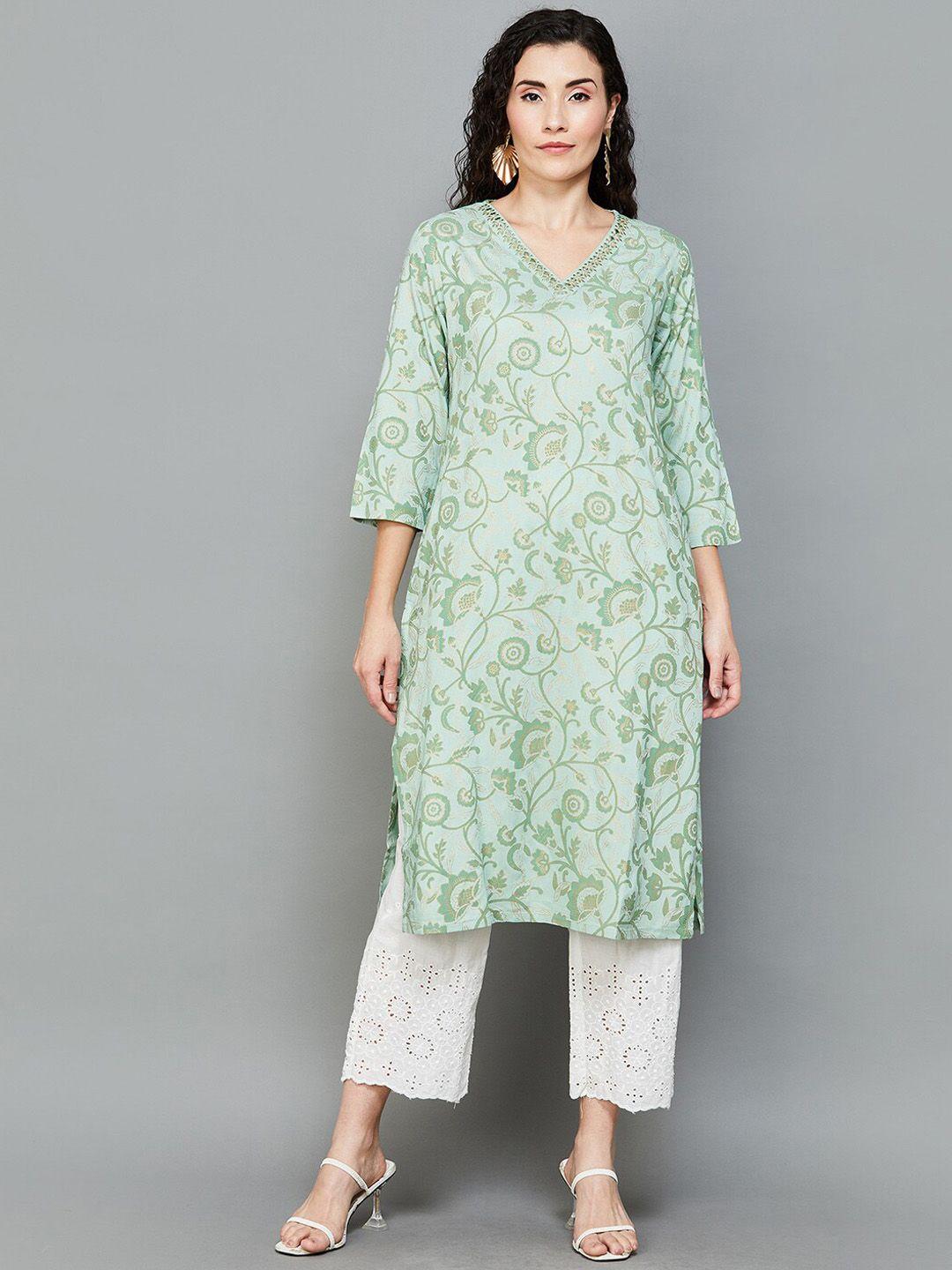 melange by lifestyle women green printed kurta