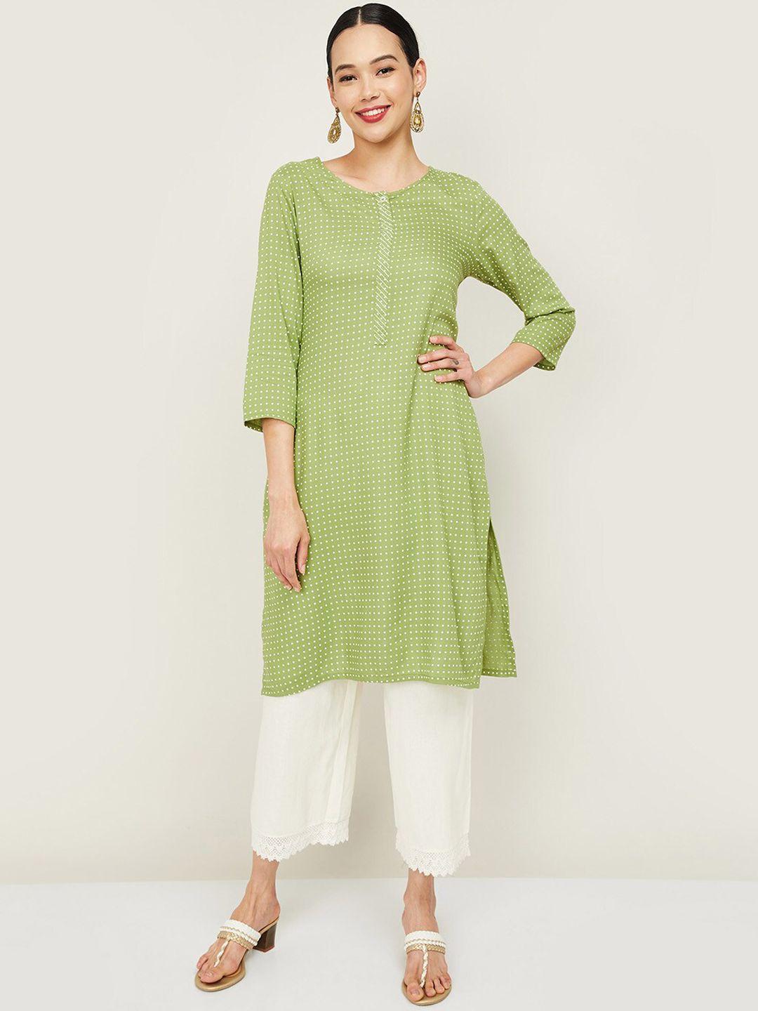 melange by lifestyle women green printed thread work kurta