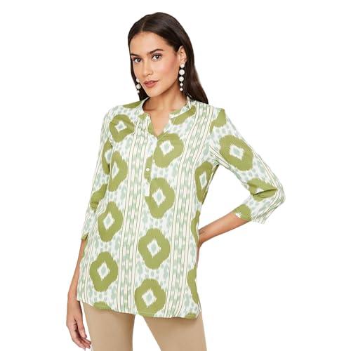 melange by lifestyle women green viscose rayon regular fit printed kurti_xs