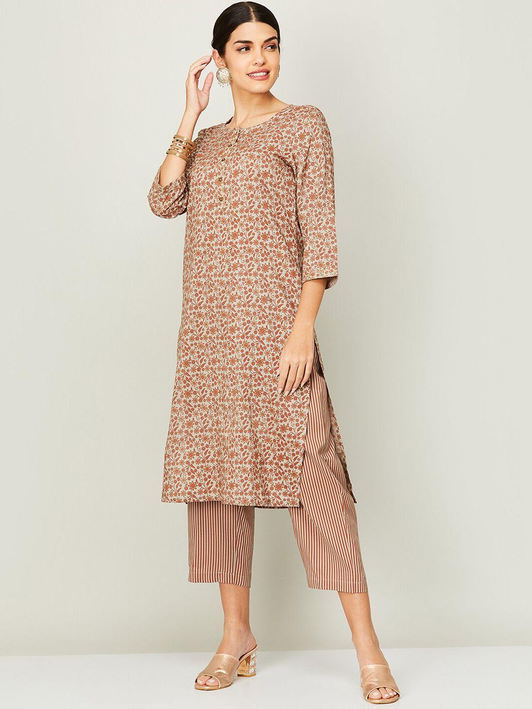 melange by lifestyle women grey floral printed kurta with trousers