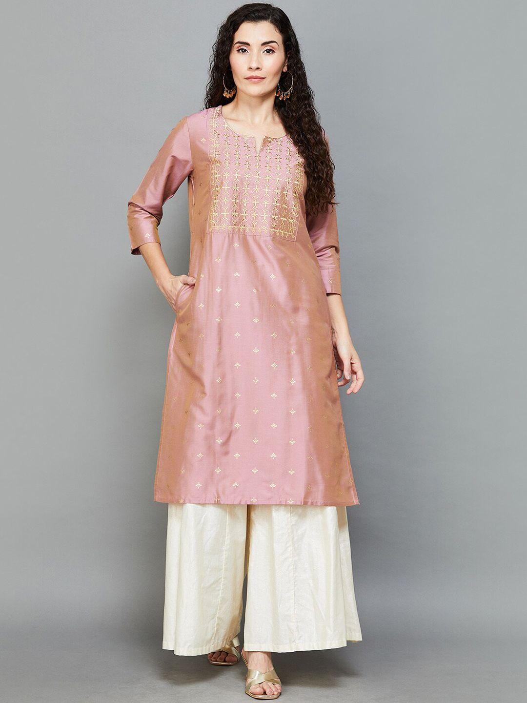 melange by lifestyle women mauve embroidered kurta