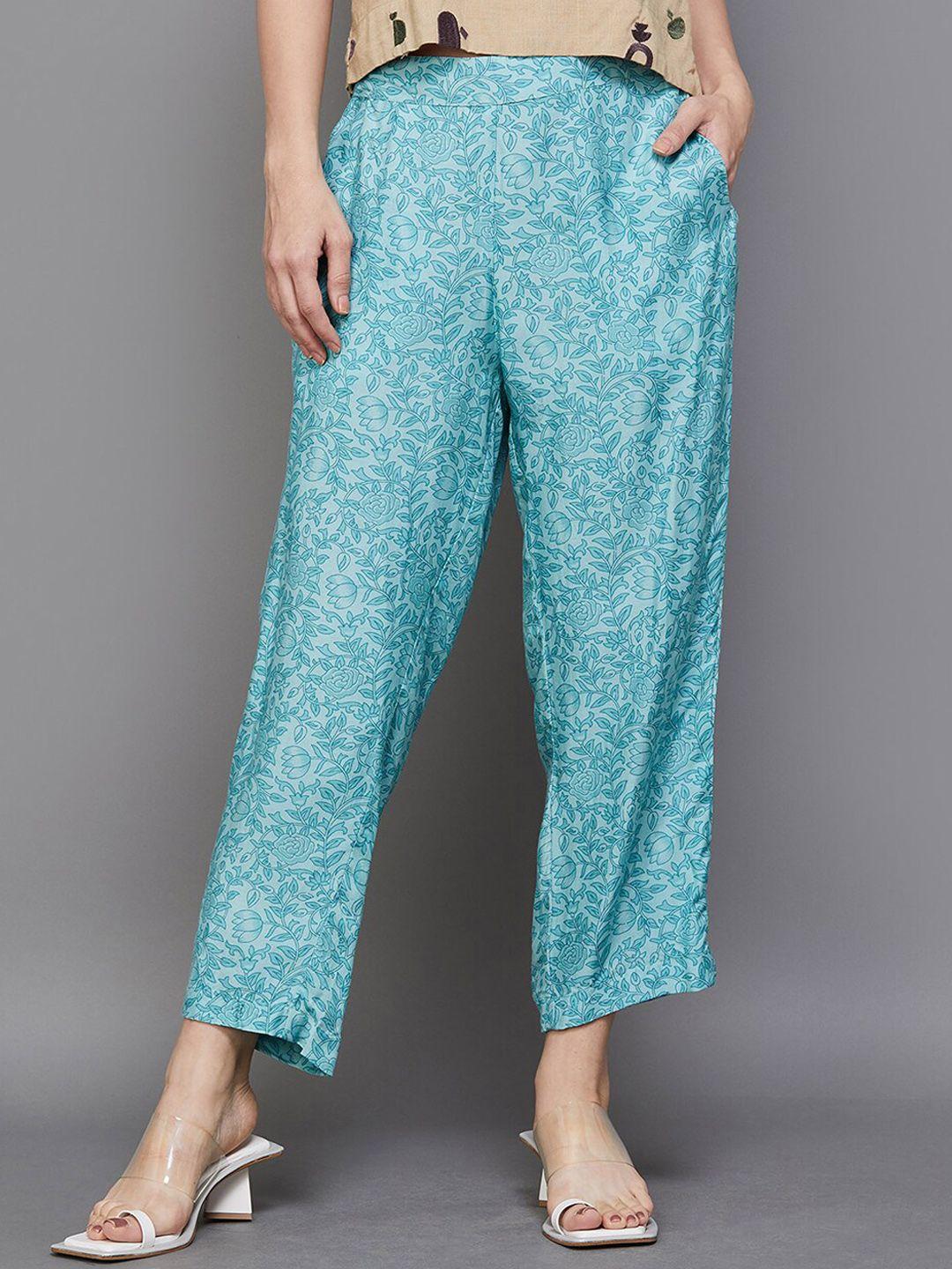 melange by lifestyle women mid-rise floral printed pleated trousers