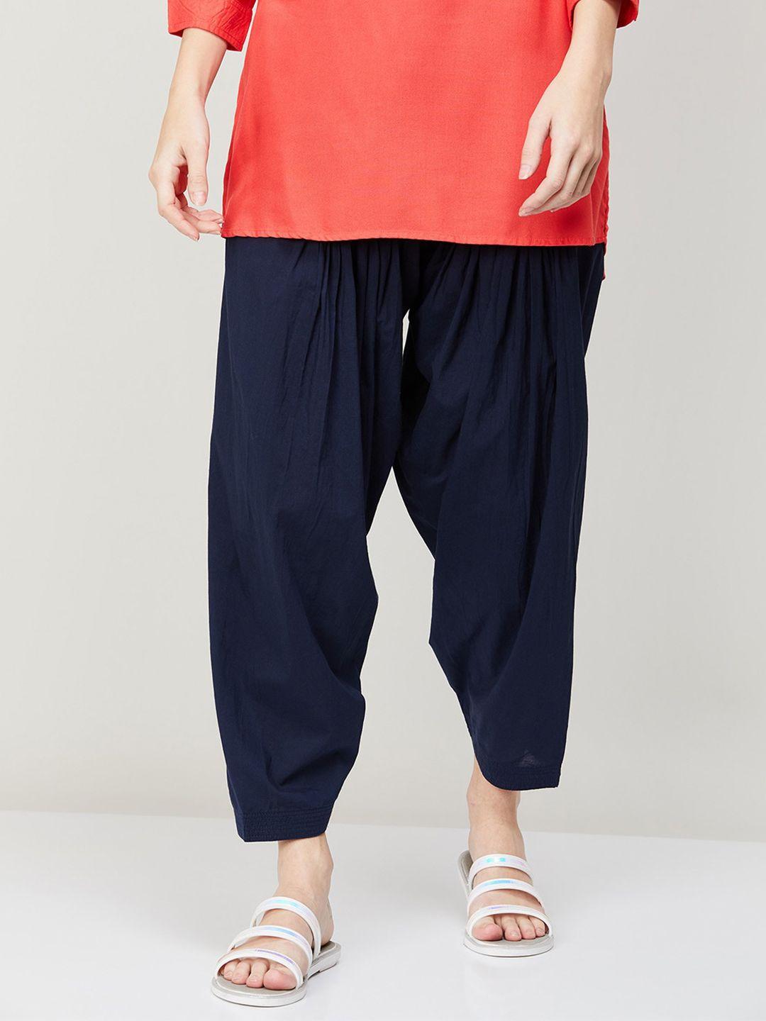 melange by lifestyle women navy blue cotton dhoti pants