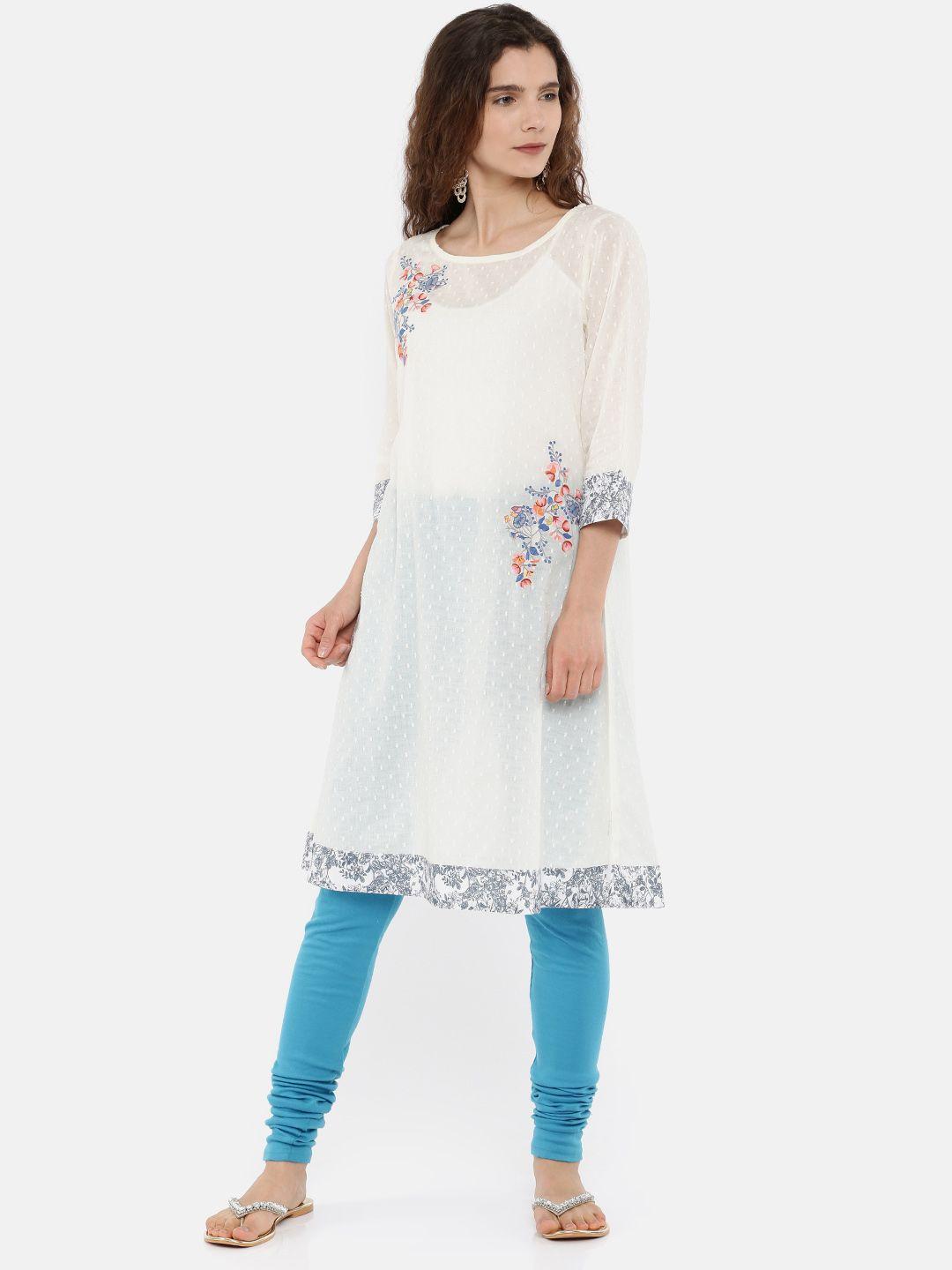 melange by lifestyle women off-white embroidered a-line kurta