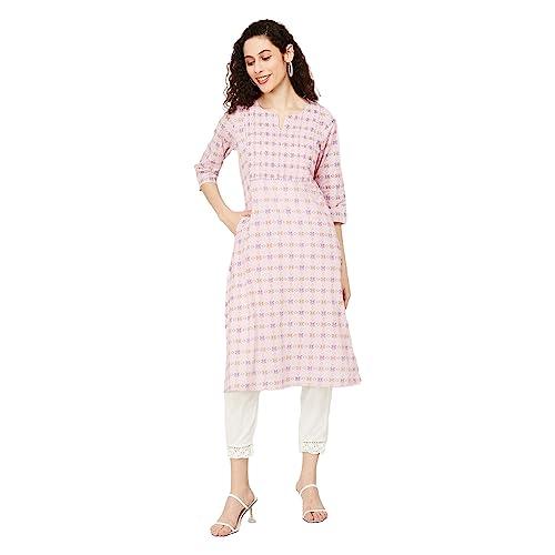 melange by lifestyle women pink cotton regular fit printed kurta_m