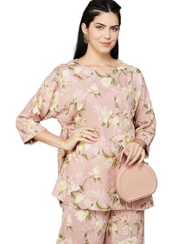 melange by lifestyle women pink viscose rayon regular fit printed tunic_xl