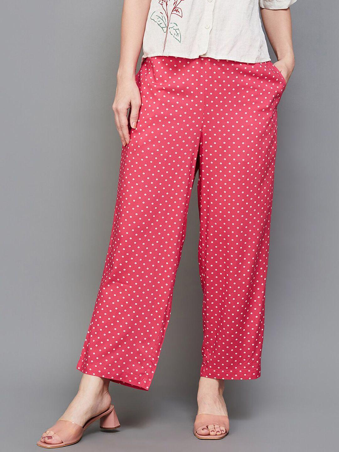 melange by lifestyle women polka dot printed mid-rise trousers