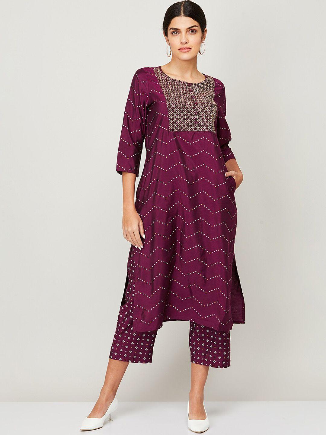 melange by lifestyle women purple printed kurti with trousers