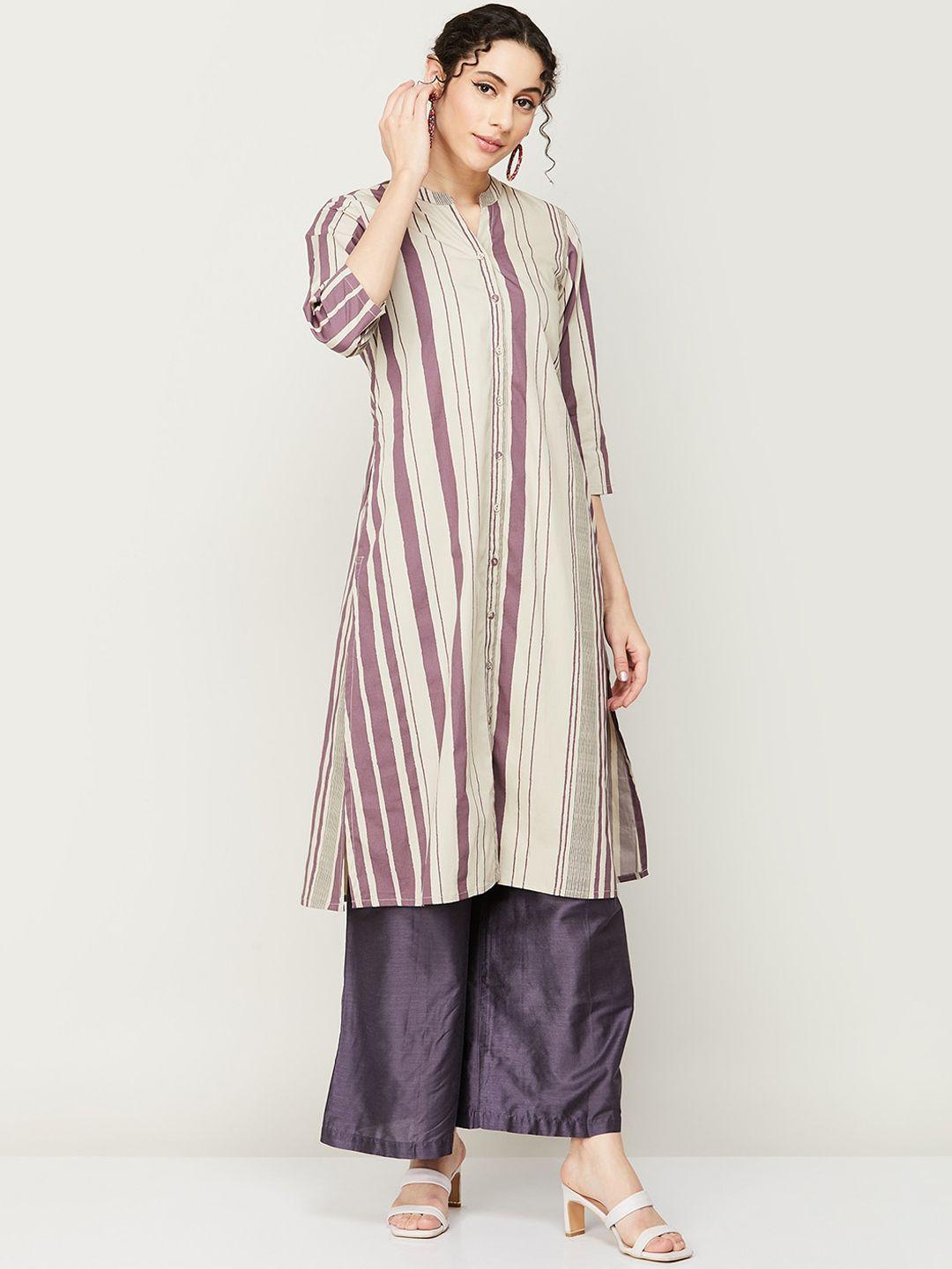 melange by lifestyle women striped cotton kurta