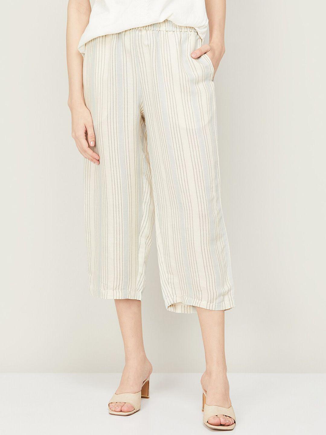 melange by lifestyle women striped mid rise linen culottes trousers
