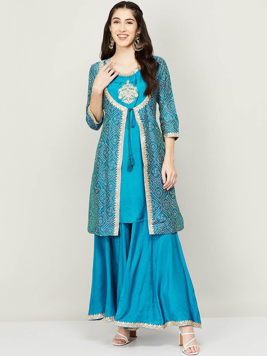 melange by lifestyle women teal kurta with palazzos