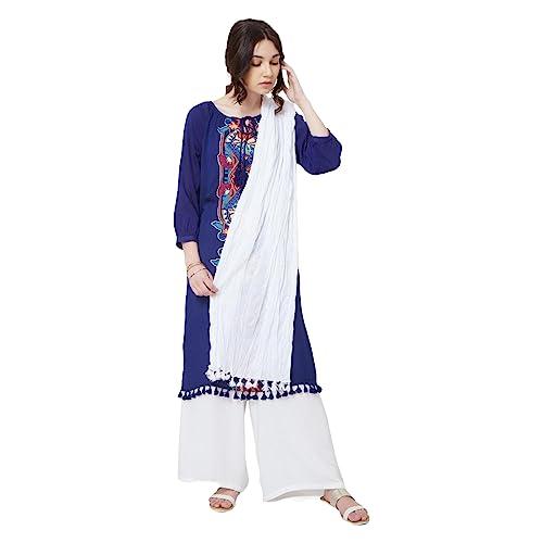 melange by lifestyle women white cotton regular fit solid dupatta_free size