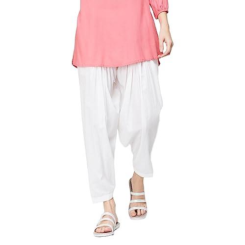 melange by lifestyle women white cotton regular fit solid palazzo_l