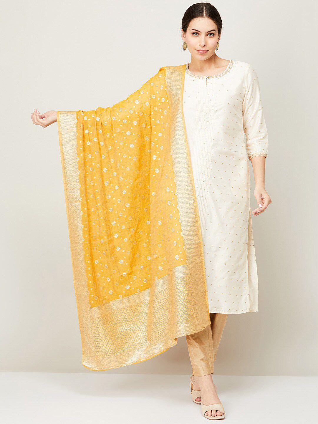 melange by lifestyle women yellow & gold-toned woven design stole
