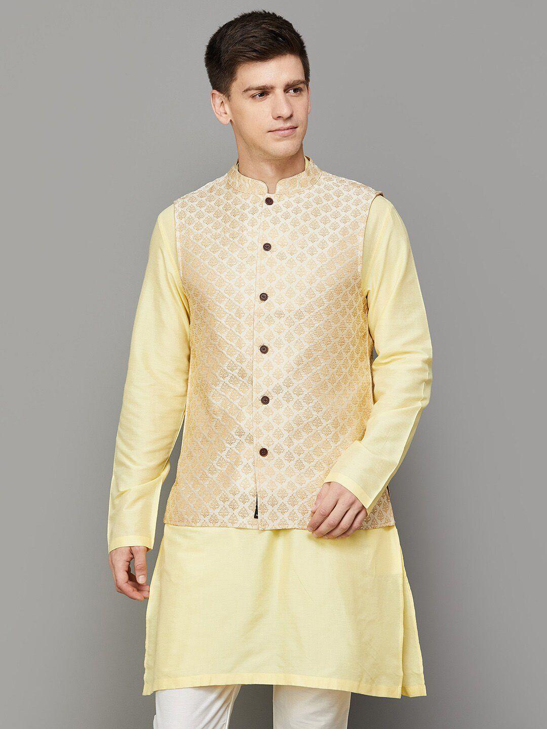 melange by lifestyle woven design mandarin collar nehru jackets