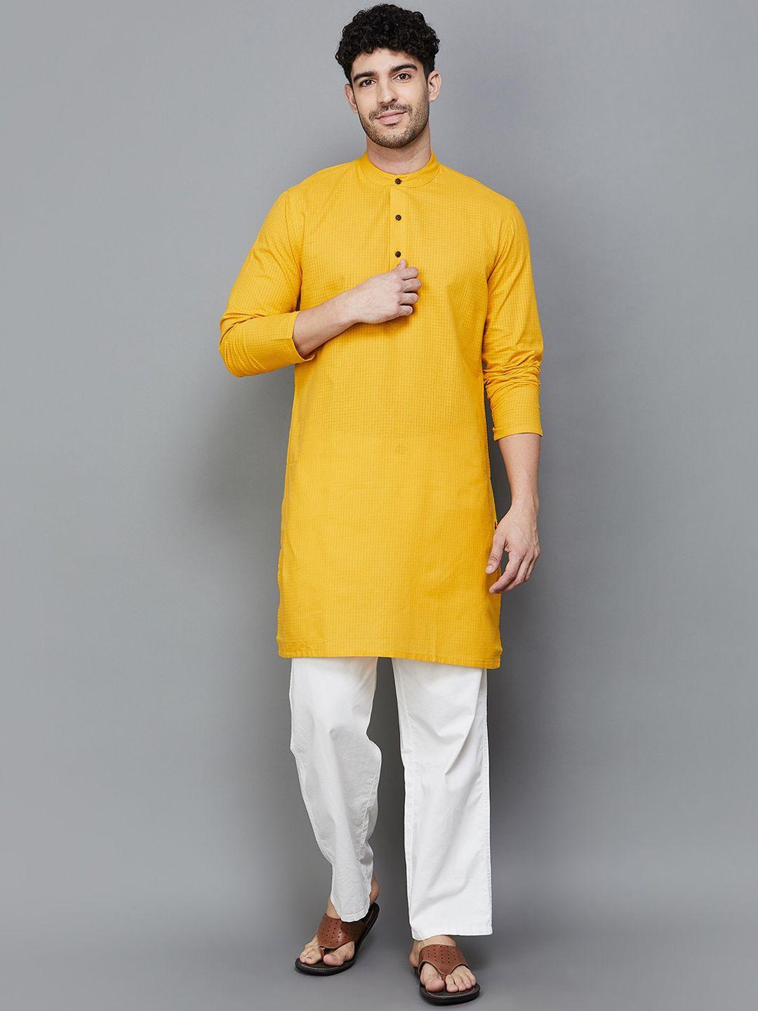 melange by lifestyle woven design mandarin collar straight kurta