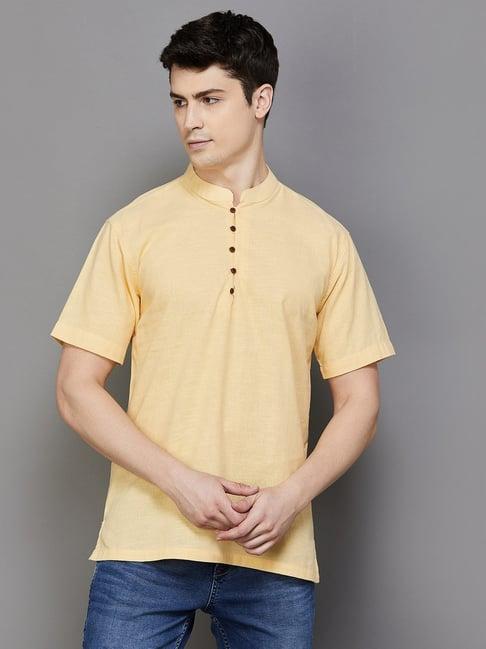 melange by lifestyle yellow cotton regular fit short kurta