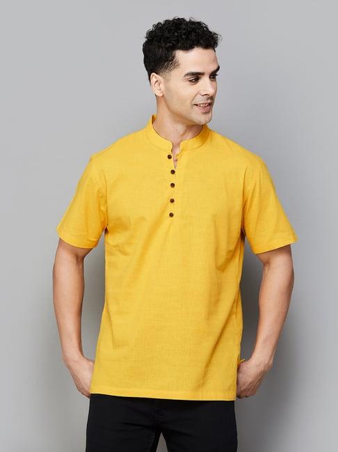 melange by lifestyle yellow regular fit cotton short kurta